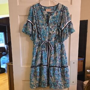 Rungolee Patterned Dress with Ruffle Sleeves